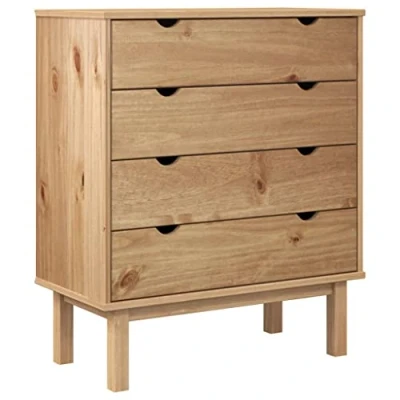 Image of vidaXL Drawer Cabinet in Scandinavian style, Solid Pinewood, 76.5x39.5x90cm, Rustic Pine with 4 Drawers, Brown Color for Living Room and Bedroom