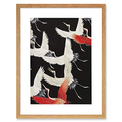 Image of Wee Blue Coo Japanese Crane Kimono Pattern Artwork Framed Wall Art Print 12X16 Inch
