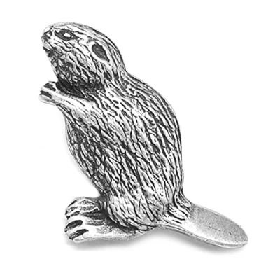 Image of Beaver pin badge in a Grey Burlap Pouch