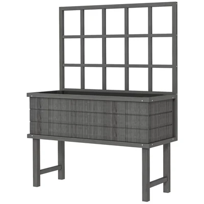 Image of Outsunny Wooden Raised Planter with Trellis for Vine Climbing Plants, Elevated Garden Bed Drainage Holes and Liner Vegetables, Flowers, Herbs, 105 x 45 140cm, Grey