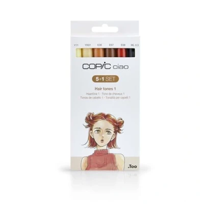 Image of COPIC Ciao Coloured Marker Pen 5+1 Set Hair Tones 1, For Art &amp; Crafts, Colouring, Graphics, Highlighter, Design, Anime, Professional Beginners, Supplies Colouring Books