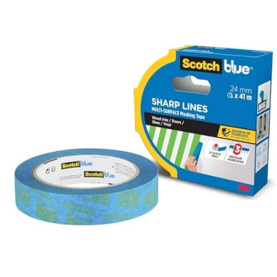 Image of ScotchBlue Sharp Lines Advanced Masking Tape, 24 mm x 41 m Scotch Adhesive Blue Painters Tape For Super Paint Lines, Indoor &amp; Outdoor, with 3M Technology, PEFC Controlled Sources