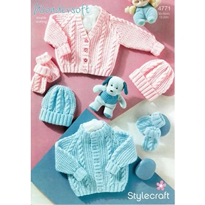 Image of Stylecraft Wondersoft DK Cardigan, Hat &amp; Mittens Knitting Pattern 4771
