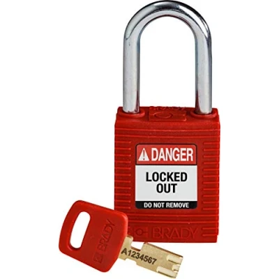 Image of Brady SafeKey Nylon Padlock, Steel Shackle, 38mm x 84mm 19mm, Red