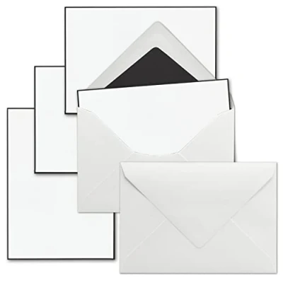 Image of 50x Mourning Card Sets DIN A6 single cards with white envelopes C6, black lined Condolence handmade border