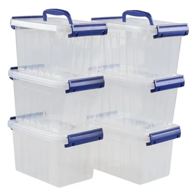 Image of Cadineer 6 pack 3 L Small Plastic Storage Box with Lid, Clear Boxes Set