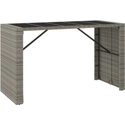 Image of vidaXL Bar Table with Glass Top Grey 185x80x110 cm Poly Rattan