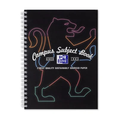 Image of Campus Oxford A4 Lined Subject Notebook, Card Cover Wirebound, 160 pages, Black, Thick White Optik+ Paper