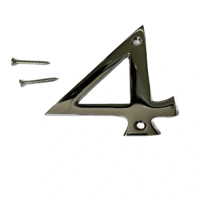 Image of Polished Chrome Door Numbers 3 Inch Screw On Number 4 House Front Building Porch Gate Address One Elegant and Bold Numerals Suitable for All Types.