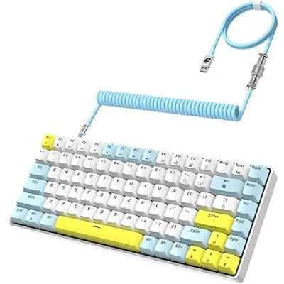 Image of YINDIAO K84 75% Mechanical Gaming Keyboard,84 Keys TKL Layout Compact Keyboard,Hot Swappable,18 LED Backlit,Anti ghosting,With Pro Coiled USB C Cable,Ergonomic,Portable,for PC,Mac (Lemon,Red Switch)