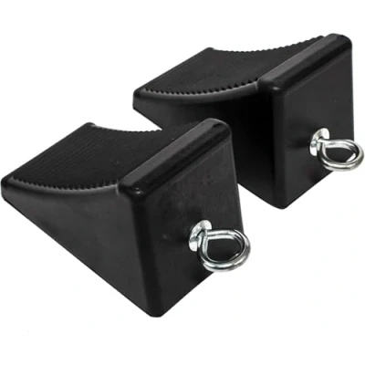 Image of MaxxHaul 50011 Rubber Wheel Chock with Eyelet (6 1/2&quot; x 3 3/4&quot; 4&quot;), 2 Pack