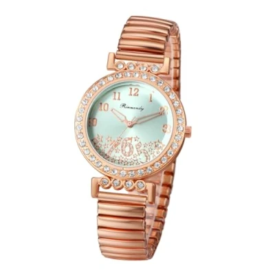 Image of JewelryWe Cubic Zirconia Elastic Watches: Easy Reader Round Analog Quartz Colorful Stretch Band Wristwatch