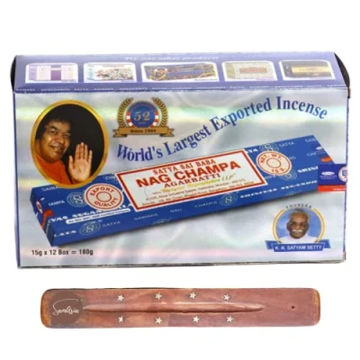 Image of Satya Nag Champa Agarbatti incense sticks x12 pack with SAMASIA holder Used for Aromatherapy, Spa, Yoga, Weddings, Meditation, Healing, Positivity and Relaxation…