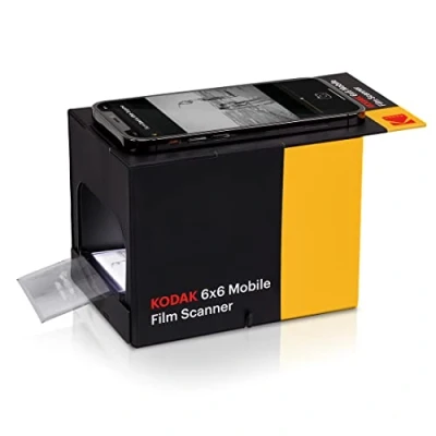 Image of KODAK 6x6 Mobile Film Scanner, Convert and Save Slides &amp; Negatives [120 220 Formats] to Your Smartphone Eco Friendly Cardboard Scanner Box, LED Light Panel Gloves