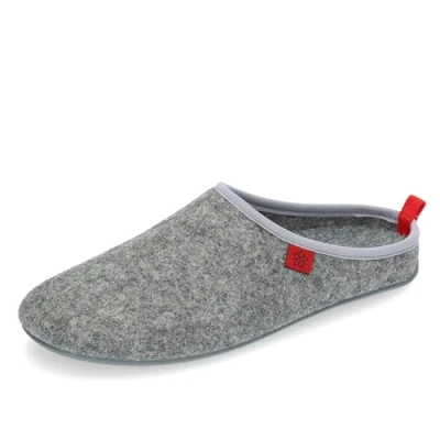 Image of Andrés Machado Unisex home slippers for MEN &amp; WOMEN summer winter DYNAMIC made of Wool Felt anti slip rubber outsole removable Insole Grey Size UK 10/ 9/ EU 43