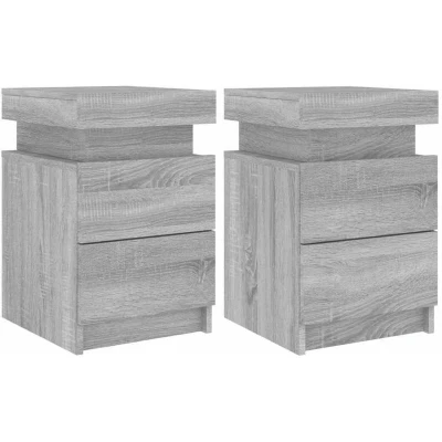 Image of vidaXL Bedside Cabinets with LED Lights 2 pcs Grey Sonoma 35x39x55 cm