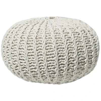Image of Modern Knitted Round Pouffe Ottoman Cotton Beige 50 x 35 cm Conrad II