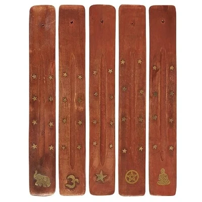 Image of Something Different IN_23530 Incense Holder with Inlay Ash Catcher Wooden Basic 5pcs. 334g, Brown
