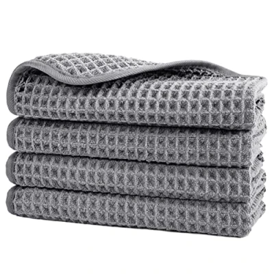 Image of POLYTE Microfibre Lint Free Washcloth Face Towel, 33 x cm, 4 Pack (Grey, Waffle Weave)