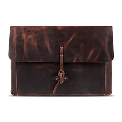 Image of Londo Real Grain Leather MacBook Pro Case with Front Pocket &amp; Flap Closure (Cinnamon, 13 Inches)
