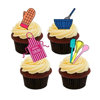 Image of Made4You Baking Mix, Edible Cake Decorations Stand up Wafer Cupcake Toppers (Pack of 12)