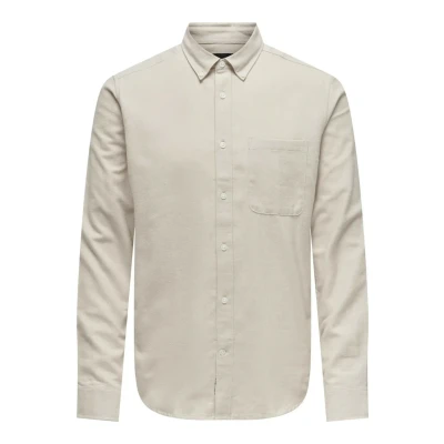 Image of ONLY &amp; SONS Men&#039;s Onsgudmund Slim 1 pkt Solid Shirt Noos Long Sleeve, Silver Lining, L