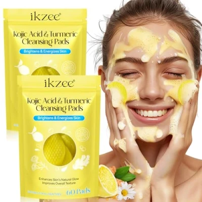 Image of 2 Pack Kojic Acid Cleansing Pads,Kojic and Turmeric Pads for face,Turmeric Lemon Chamomile with Natural Ingredients,All Skin Types(40 Pads)