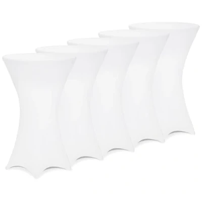 Image of Deuba® Pack of 5 Spandex Tablecloth High Table Slip Covers Tight, Fitted Set, Washable &amp; Wrinkle Resistant Elastic Stretch For Event Wedding Banquet Parties 70 75cm Diameter White