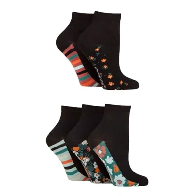 Image of Women&#039;s 5 Pair SOCKSHOP Plain and Patterned Bamboo Anklet Socks Sole Floral 4 8