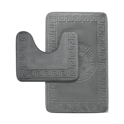 Image of GC GAVENO CAVAILIA Memory Foam Bath Mat Non Slip Extra Soft Highly Water Absorbent Bathroom Sets 2 Piece Greek Toilet Rug (50 x 80 cm) &amp; Pedestal Set 40 Washable Charcoal
