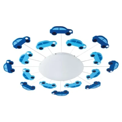 Image of Eglo Viki 1 Kids Ceiling Light, Steel Flush Mounted Wall Light in Blue with Satin and White Glass, E27 Socket