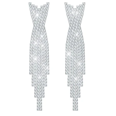 Image of KristLand Long Tassel Earrings Gold Plated 925 Sterling Silver Ear Pin with Cubic Zirconia Crystal for Women Ladies Party Wedding Birthday Gift Box