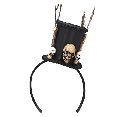 Image of Boland 72278 Tiara Voodoo Headband with Mini Hat and Skull, Mami Wata, Miracle Healer, Headwear, Accessory, Halloween, Carnival, Theme Party