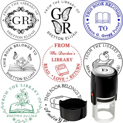 Image of Custom Round Self Inking Stamp Personalised Initials Monogram Rubber Work Business Stamps Text Logo 4 Color Available