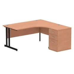 Image of Impulse 1600 RH Crescent Desk Beech Black Cantilever 600 High Ped