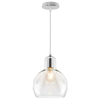 Image of Mini Globe Clear Glass Pendant Light Modern Transparent Lamp Shade Chrome Ceiling Rose M0185G