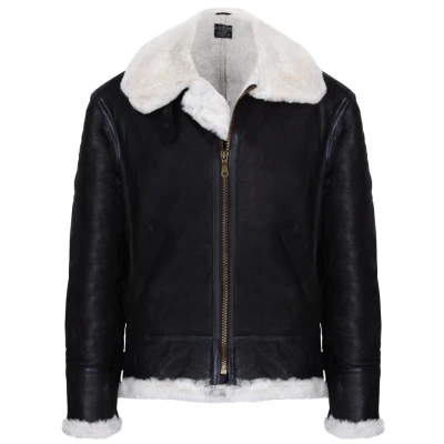 Image of Infinity Leather Mens Pilot B3 Flying Shearling Sheepskin WWII Bomber Aviator Jacket Black/Brown Size 5XL