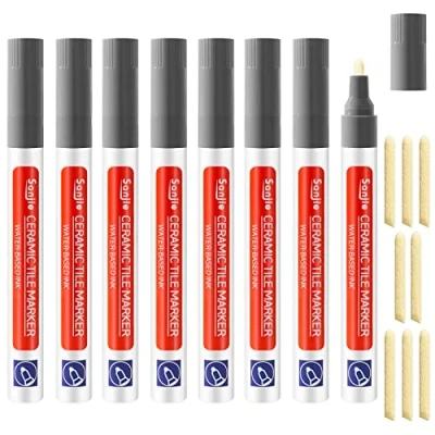 Image of Tile Pen Grey, 8 Wall Grout Restorer Pen, Reviver Grouting Filler Marker with Replacement Nib Tip for Kitchen Bathroom Tiles Gap