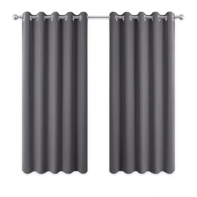 Image of PONY DANCE Thermal Blackout Curtains 66x54 for Bedroom Grey Eyelet 54 Inch Drop Small Living Room/Kitchen Window Treatment, W66 X L54, 2 Panels, Gray