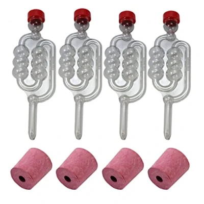 Image of Almost Off Grid 4 x Bubbler Airlocks and Bored Rubber Bungs for Glass Demijohns, Homebrewing, Winemaking, Mead Making, Beer Cider Fermenting