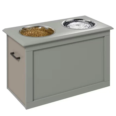 Image of PawHut Raised Dog Bowls, Pet Feeding Storage Station with Two Stainless Steel Base, for Large Dogs, Grey