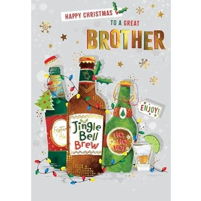 Image of Piccadilly Greetings Christmas Card To a Dear Brother Bear Bottles 9 X 6 inches