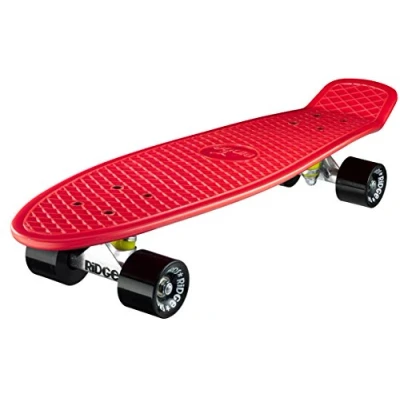 Image of Ridge Skateboards Children Kids Big Brother Large Retro Cruiser Red/Black Wheels, 27 Inch