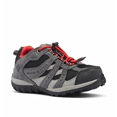Image of Columbia Childrens Redmond Waterproof Hiking shoes for kids, Size: 12K, Black/flame Leather and textile