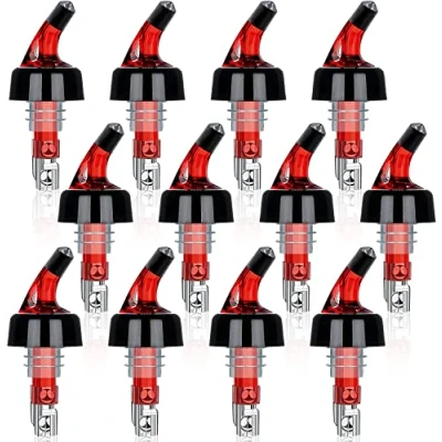 Image of Bottle Pourers, Quick Shot Spirit Measure Pourer Spouts Drinks Wine Cocktail Alcohol Automatic Dispenser Home Bar Tools Made in England by Chabrias (12 x 30ml, Red)