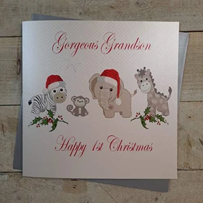 Image of White Cotton Cards Gorgeous Grandson Happy 1st, Handmade Large Christmas Card (Toys,Code xx14 113)
