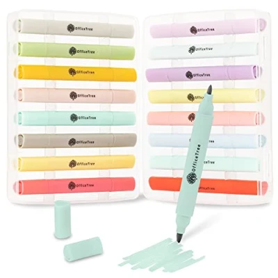 Image of OfficeTree 16 Mini Alcohol Marker Pens Pastel Colours Pen Set Touch Twin for Drawing Painting Crafts