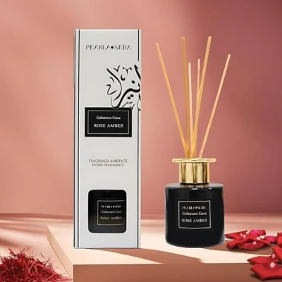 Image of Reed Diffuser for Home Scented Oil with Sticks Set by Pearla Nera Rose Amber 100ml Aromatherapy Air Freshener Rose, Woody, Oriental