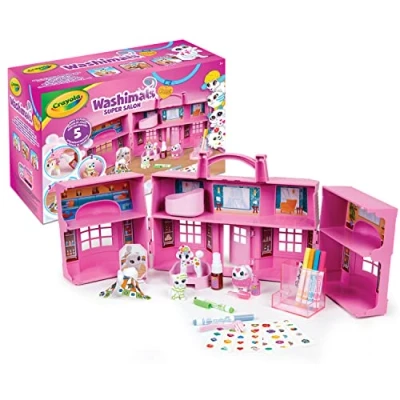Image of CRAYOLA Washimals Pets Super Salon Playset Includes Washable Marker Pens, Stickers, Clothes, Perfumes &amp; More! Ideal for Kids Aged 3+