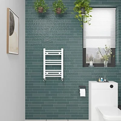 Image of NRG Straight Gloss White Bathroom Heated Towel Rail Radiator Central Heating Ladder Rad Warmer 600x400mm